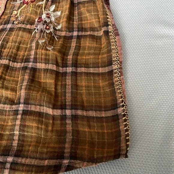 Johnny Was Varlese Multicolor Embroidered Plaid Oversized Shirt Size XS - Picture 9 of 13